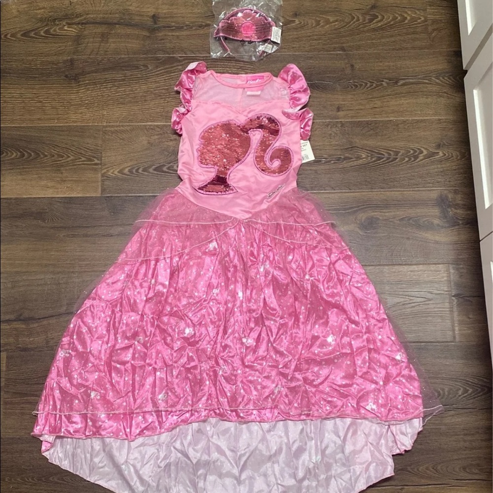 NWT Barbie Reversible Sequin Princess Costume Dress M With Reversible Crown